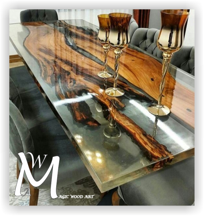 Mesa de madera y resina elegante